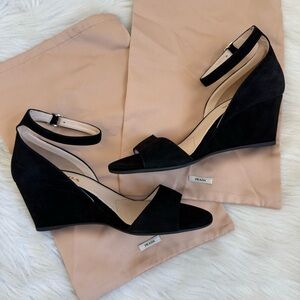NEW black suede wedge prada kitten heel sandals